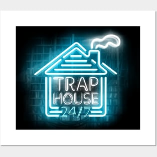 Trap HOUSE in Glowing Blue Neon Sign Posters and Art